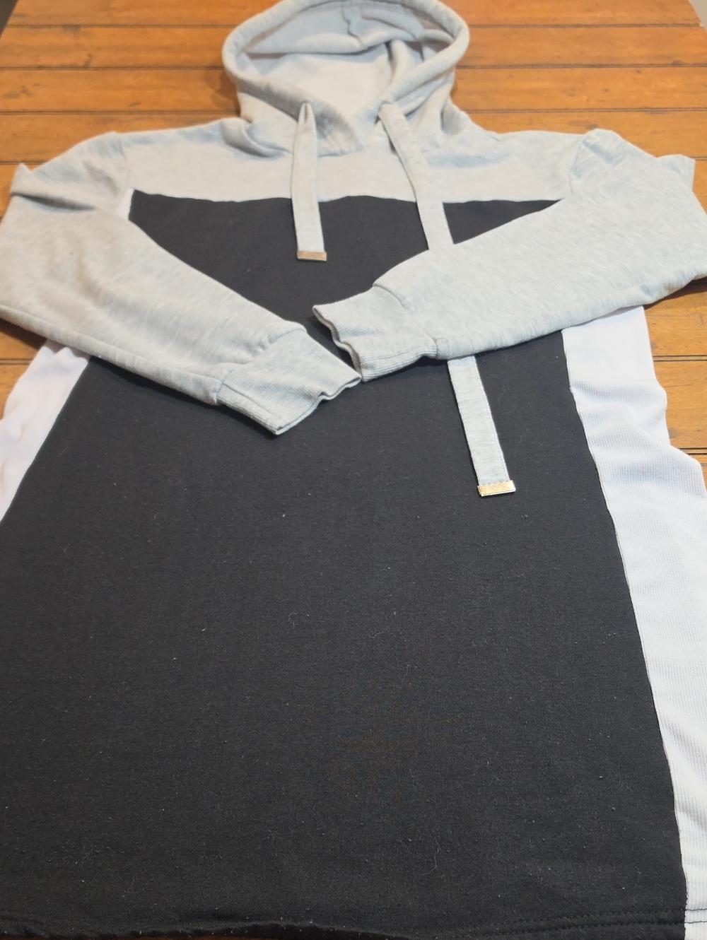 No Boundaries Light Gray, Black & White Colorblock Hoodie